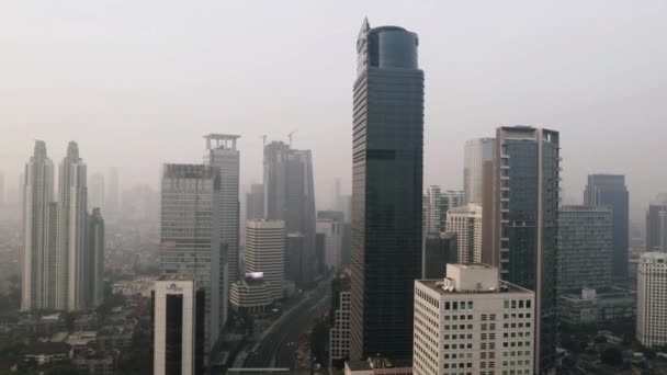 Jakarta Indonesia December 2019 Aerial View Modern Skyscrapers Foggy Morning — Stok video