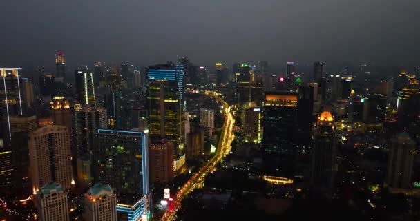 Jakarta Indonesia October 2018 Beautiful Skyscrapers Exterior Night Lights — Stockvideo