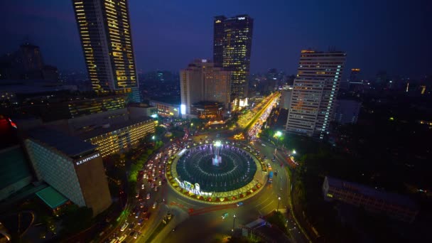 Jakarta Indonesia October 2018 Beautiful Night View Hotel Indonesia Roundabout — Stock video