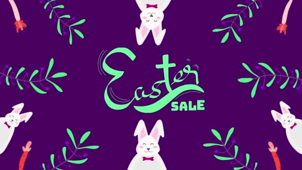 Conejos Pascua Animados Sobre Fondo Púrpura — Vídeo de stock