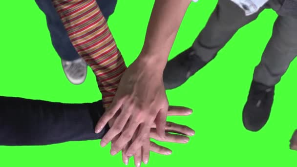 Top View Young Students Joining Hands — Stock Video