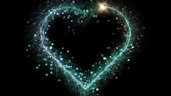 Flat Layout Cyan Heart Shaped Fiber Particle Small Light Beam — Stock Photo, Image