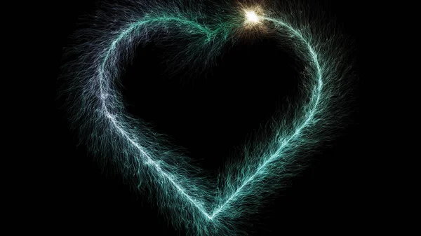 Flat Layout Cyan Heart Shaped Fiber Particles Small Light Beam — Stock Photo, Image