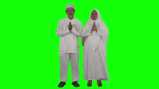 Moslim Senior Paar Tonen Felicitatie Gebaar — Stockvideo