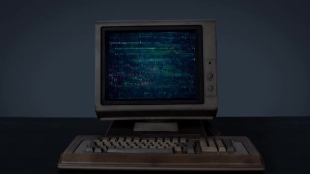 Antique Monitor Displays Security Hacking Code Data — Stock Video