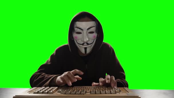 Masked Hacker Trying Attack Security Server — Stock Video