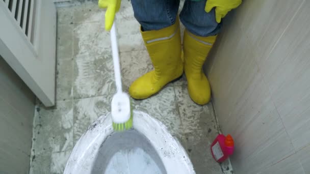 Mãos Governanta Limpando Assento Vaso Sanitário Sujo — Vídeo de Stock