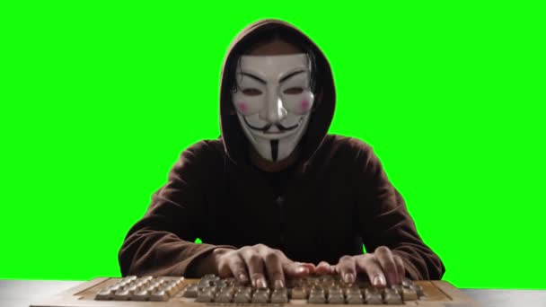 Masked Hacker Trying Attack Security Server — Stock Video