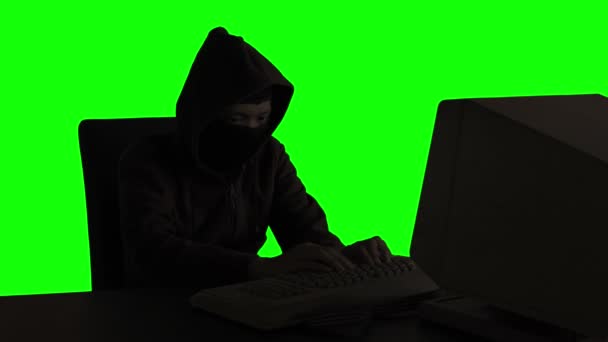Masked Hacker Trying Attack Security Server — Stock Video