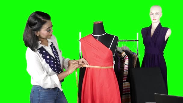 Female Tailor Measuring Fitting Dress — Stock Video