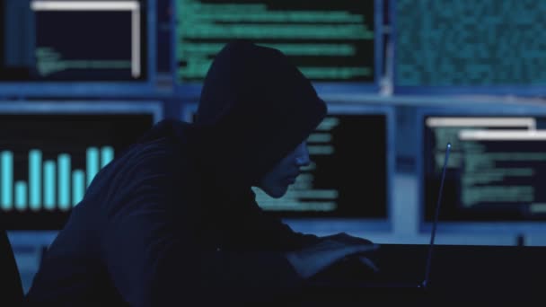 Zamaskowany Haker Próbuje Zaatakować Serwer Bezpieczeństwa — Wideo stockowe