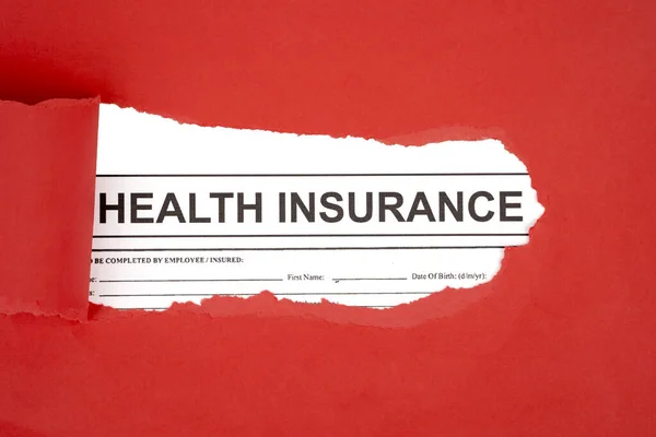 Flat Layout Health Insurance Text Document Ripped Red Cardboard — Stock Photo, Image