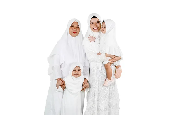Eid Mubarak Celebration Concept Grandmother Daughter Granddaughters Isolated White Background — Stock Photo, Image