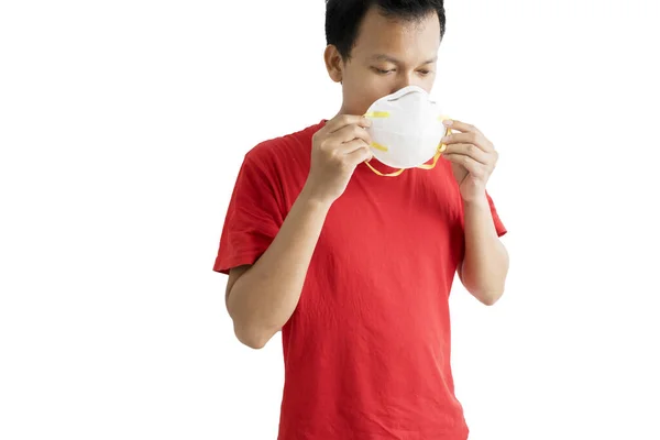 Portrait Unidentified Pale Man Standing While Wearing Face Mask Isolated — Stock Photo, Image