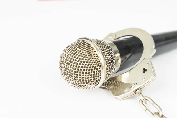 Detailní Záběr Mikrofonu Pouty Izolované Bílém Pozadí — Stock fotografie