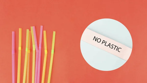 Vlakke Lay Out Van Rietjes Geen Plastic Tekst Papieren Ondergrond — Stockfoto