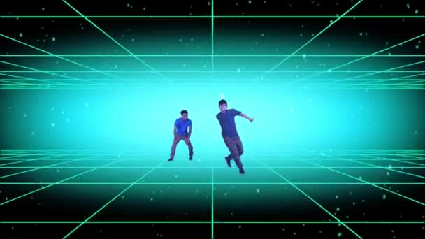 Two Young Men Performing Hip Hop Dance Grid Background — Stock Video