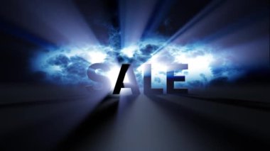 3B kelime animasyonu: Mavi ışık ışınlı indirimli.