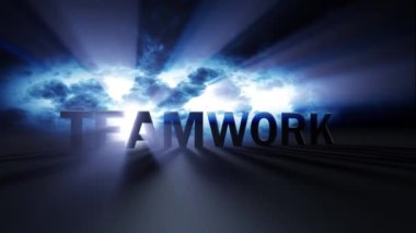 Mavi ışık ışınları ile takım çalışmasının 3B kelime animasyonu