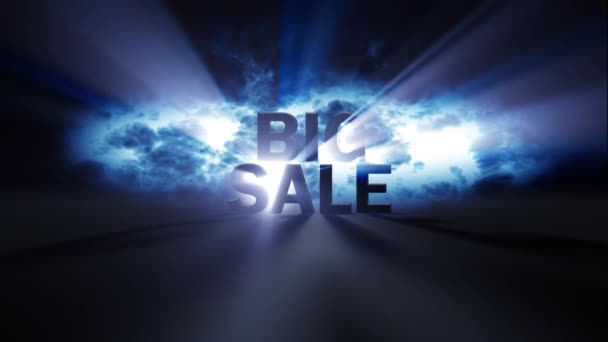 Big Sale Text Animation Lit Blue Light Rays — Stock Video