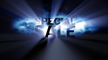 Özel indirimli metin animasyonu mavi ışık ışınlarıyla aydınlatılır