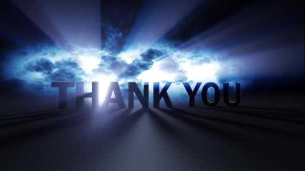 Thank You Text Animation Lit Blue Light Rays — Stock Video