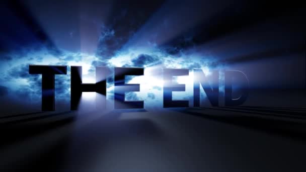 L'animation de fin de texte est éclairée par des rayons de lumière bleue 