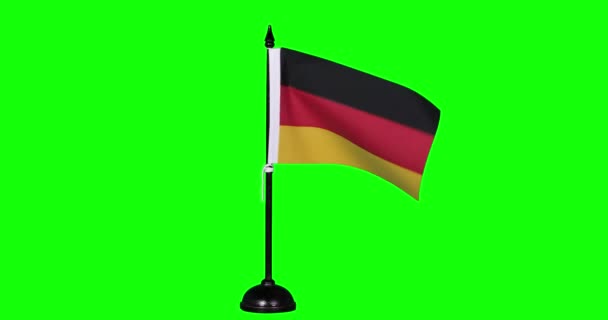 Bendera Miniatur Jerman Berkibar Tiang Bendera Latar Belakang Hijau — Stok Video