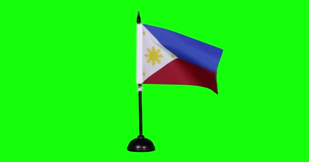 Filipinler Minyatür Bayrağı Bayrak Direğinde Dalgalanıyor Yeşil Arka Plan — Stok video