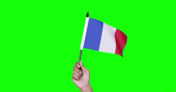 Mano Desconocida Sosteniendo Una Bandera Francia Ondeando — Vídeo de stock