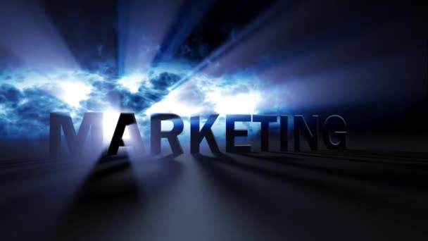 Woordanimatie Van Marketing Met Lichtstralen — Stockvideo