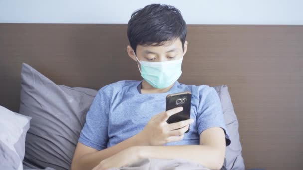 Portrait Schoolboy Writing Notebook While Looking His Smartphone Concept Coronavirus — Stock Video