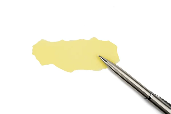 Empty Paper Cutout Pen Table Isolated White Background — Stock Photo, Image