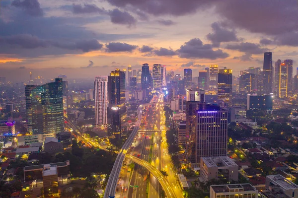 Jakarta Indonesia April 2020 Beautiful Aerial View Jakarta Cityscape Dusk — Stock Photo, Image