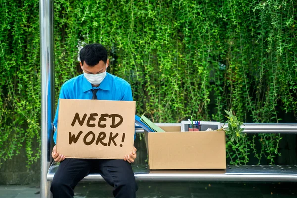 Jakarta Indonesia May 2020 Unemployed Businessman Looks Sad While Holding — Stock Photo, Image