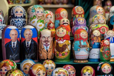 Moscow, Russia: Nesting doll with the face of the Russian president, background clipart