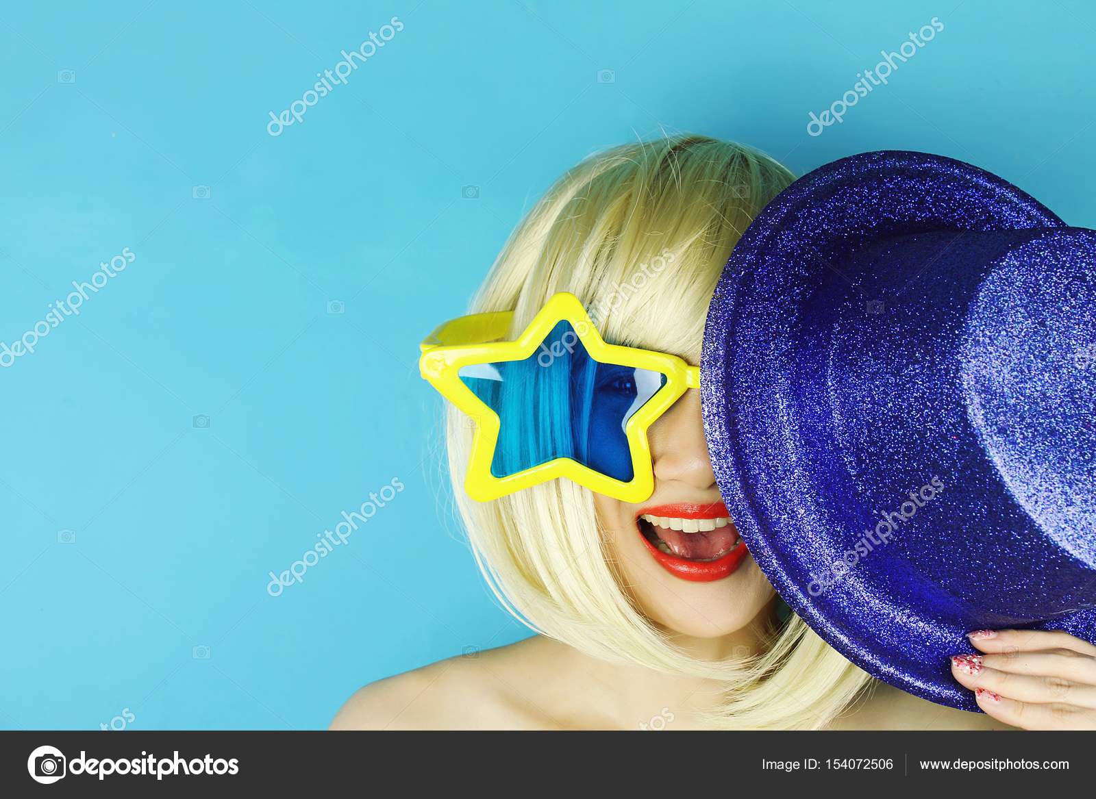 Funny Girl Wearing Star Shaped Glasses Playful Girl With Funny