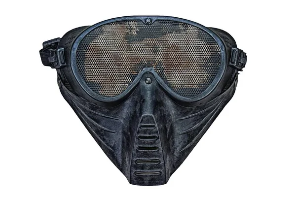 Airsoft bb gun metall mesh mask, gesichtsschutz vor schießsport spiel, terroristische optik maske isoliert auf weißem hintergrund. — Stockfoto