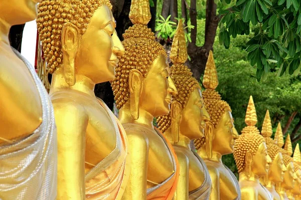 Статуя буддизма. Золотой Будда в храме, Ряд статуи Золотого Будды в Таиланде . — стоковое фото