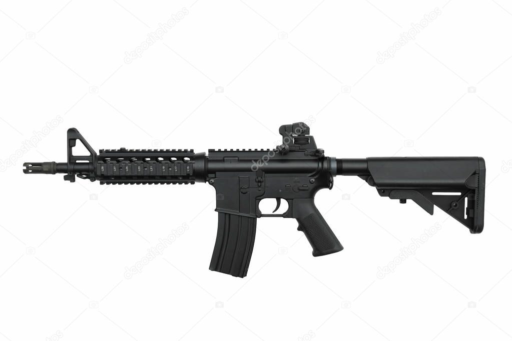 US Army weapon M4A1 carbine isolated on white background, Special forces rifle M4.