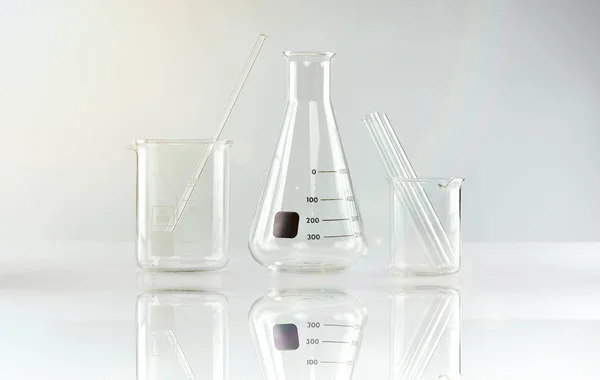 Group of scientific laboratory glassware, Research and development concept.