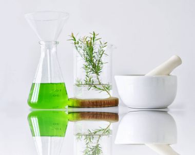 Doğal organik botanik ve bilimsel Züccaciye Mağazaları, alternatif bitki tıp, Doğal Cilt Bakımı güzellik ürünleri, araştırma ve geliştirme kavramı.