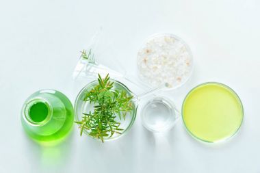 Doğal organik botanik ve bilimsel Züccaciye Mağazaları, alternatif bitki tıp, doğal cilt bakımı kozmetik güzellik ürünleri, araştırma ve geliştirme kavramı. (Seçici odak)