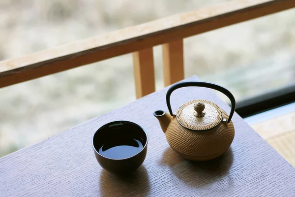 Japońska Tradycyjna Herbata Sport Czas Ulubionym Napojem Filiżanka Gorącej Zielonej — Zdjęcie stockowe