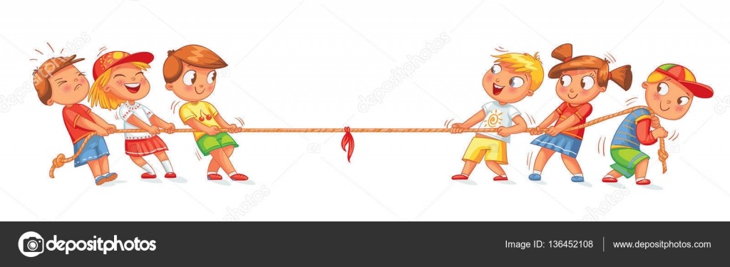 Children pull the rope. Kids playing tug of war Stock Vector by