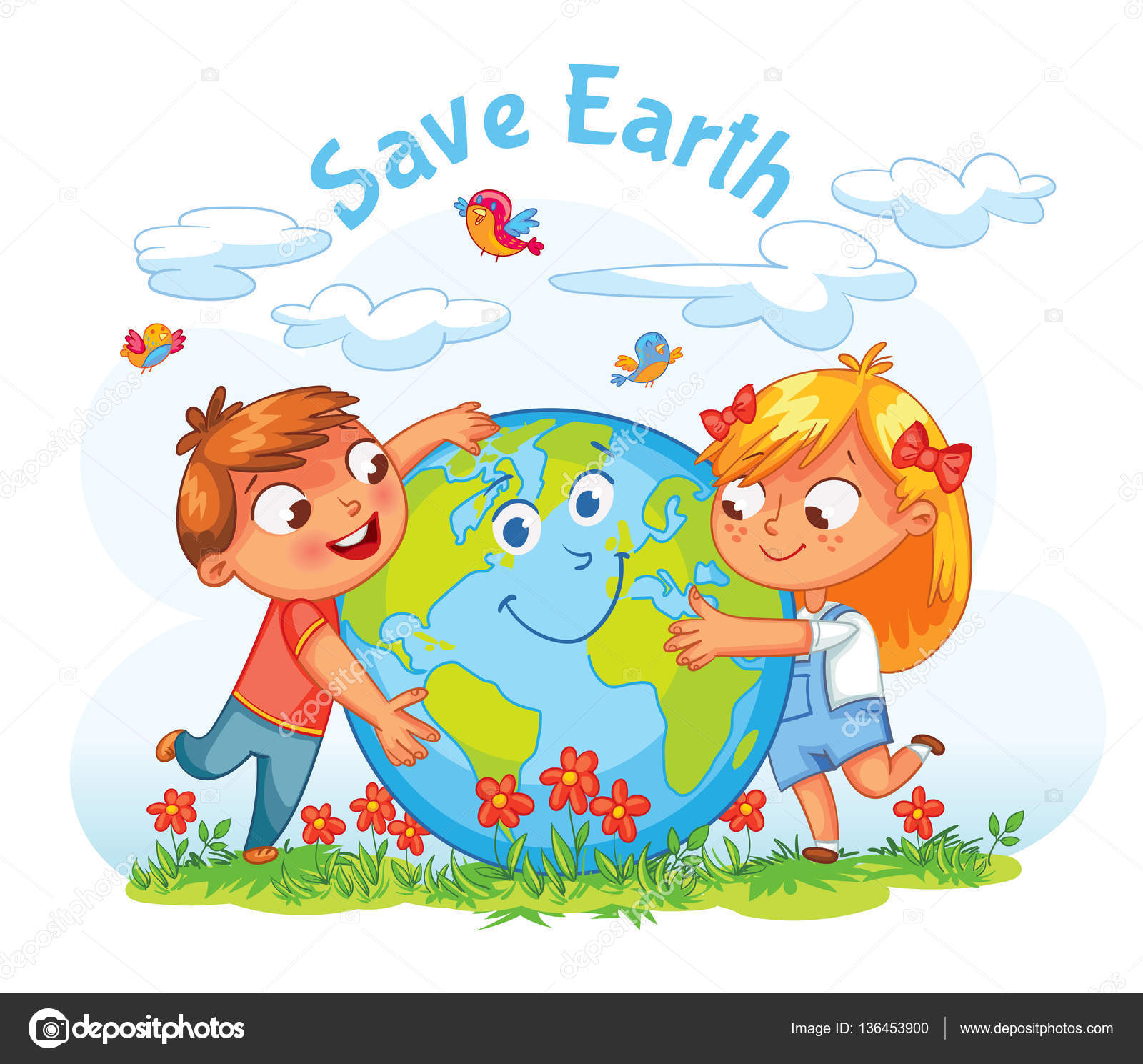 Earth Day. Boy and girl hugging the Globe Stock Vector Image by  ©kharlamova_lv #136453900