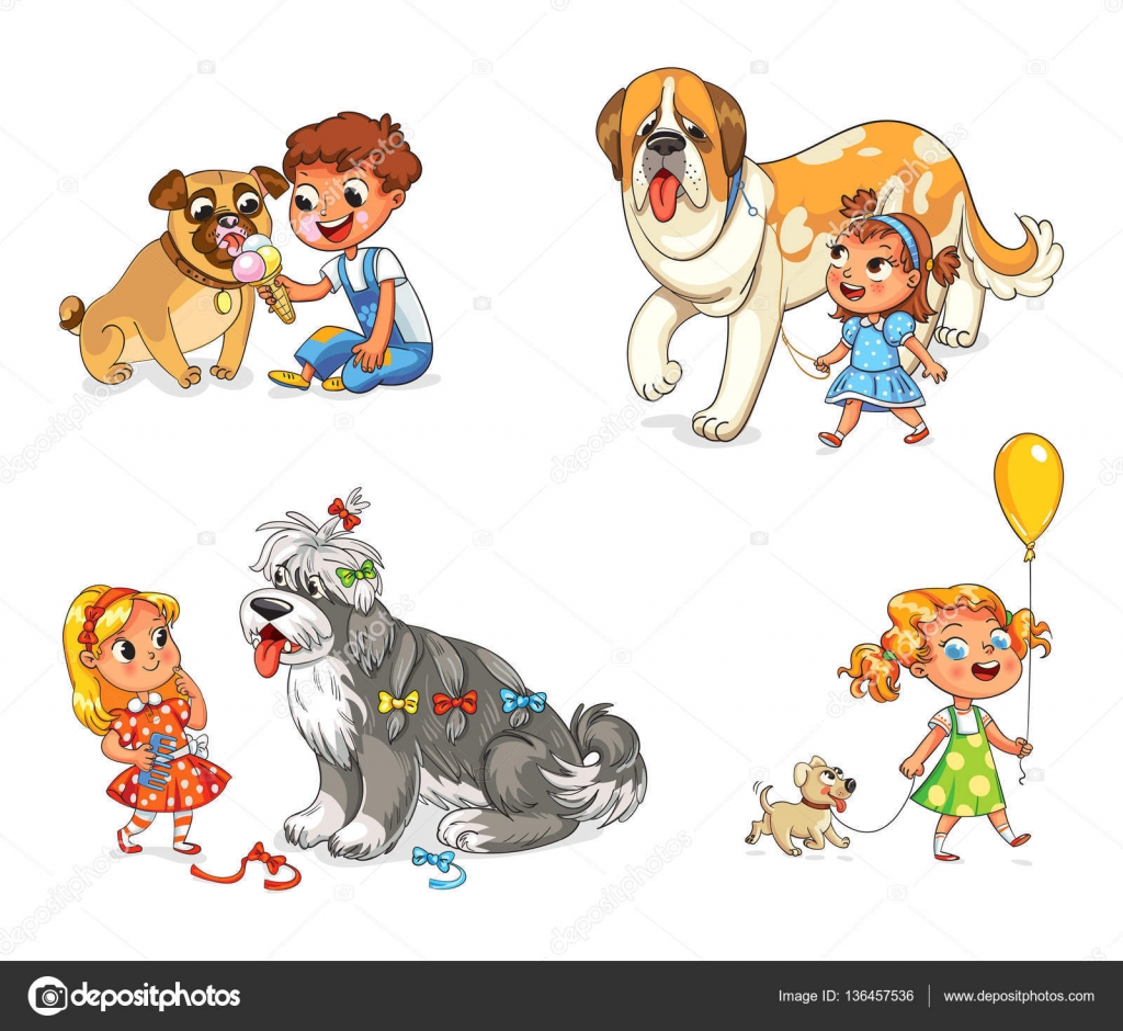 Enfant Marchant Avec Chien Image Vectorielle Kharlamovalv