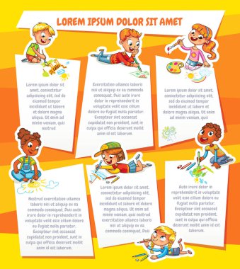 Çocuklar kağıt üzerinde çizin. Reklam broşürü için şablon