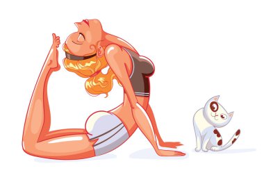 Kız ve kedi yoga yapmak