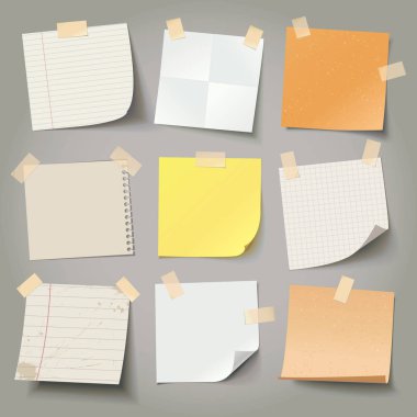 Collection of various note papers, ready for your message clipart
